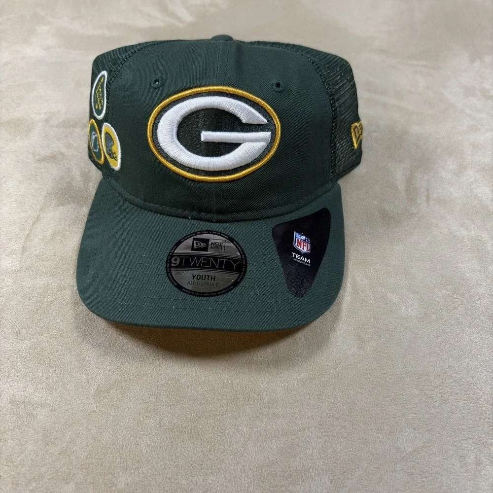 New Era Green Bay Packers Youth 9TWENTY Trucker Hat Adjustable NFL Green Cap